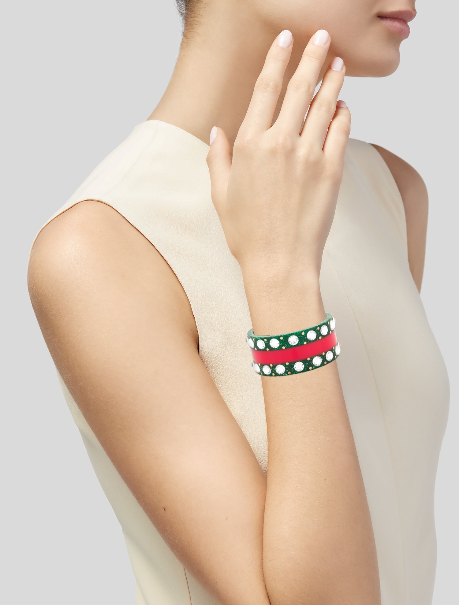 Gucci Resin & Crystal Web Wide Cuff Bracelet